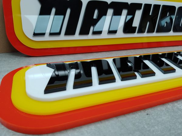 Large MATCHBOX plaque / sign in 3D eye-popping Perspex!